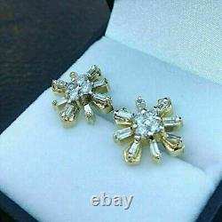 Round Cut Simulated Diamond Women's Flower Stud Earring 14K Yellow Gold Plated