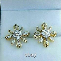 Round Cut Simulated Diamond Women's Flower Stud Earring 14K Yellow Gold Plated