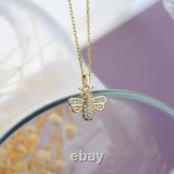 Round Cut Simulated Diamond Women's Gorgeous Bee Pendant 14k Yellow Gold Plated