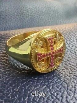 Round Cut Simulated Pink Ruby Men's Stunning Band Ring In 14k Yellow Gold Plated