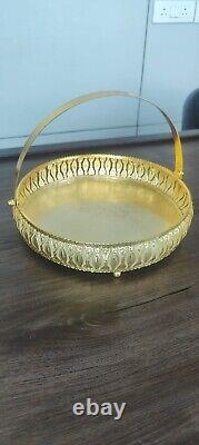 Round Gold Plated Metal Fruit Basket Multi Function Storage Baskets With Handle