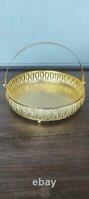 Round Gold Plated Metal Fruit Basket Multi Function Storage Baskets With Handle