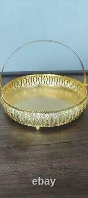 Round Gold Plated Metal Fruit Basket Multi Function Storage Baskets With Handle