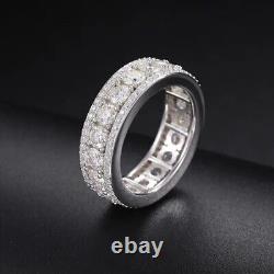 Round Simulated Diamond Full Eternity Wedding Band Ring In 14k White Gold Plated