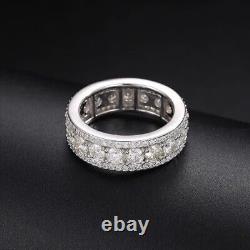 Round Simulated Diamond Full Eternity Wedding Band Ring In 14k White Gold Plated