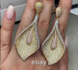 Round Simulated Diamond Women Shiny Dangle Earrings Silver Tri Tone Gold Plated