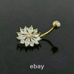 Round Simulated Diamond Women's Flower Fancy Belly Ring 14K Yellow Gold Plated