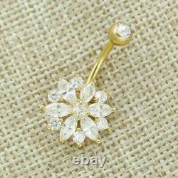 Round Simulated Diamond Women's Flower Fancy Belly Ring 14K Yellow Gold Plated