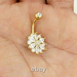 Round Simulated Diamond Women's Flower Fancy Belly Ring 14K Yellow Gold Plated