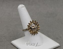 SERGIO BUSTAMANTE Sterling Silver Gold Plated Sun Face Ring Size 8