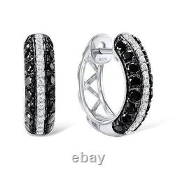 Simulated Black Diamond 2Ct Round Cut Women's Hoop Earring 14K White Gold Plated