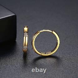 Simulated Diamond Round Cut Pretty Women's Hoop Earrings 14k Yellow Gold Plated