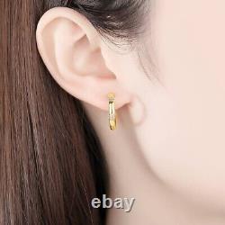 Simulated Diamond Round Cut Pretty Women's Hoop Earrings 14k Yellow Gold Plated