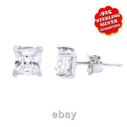 Simulated Diamond Stud Earrings in 14K White Gold Plated Sterling Silver