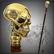 Skull Cane Walking Stick Silver Plated Gold Tone Knob Handle Goth Halloween Men