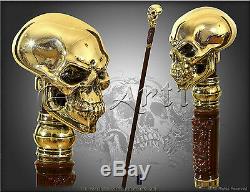 Skull Cane Walking Stick Silver Plated Gold tone Knob Handle Goth halloween men