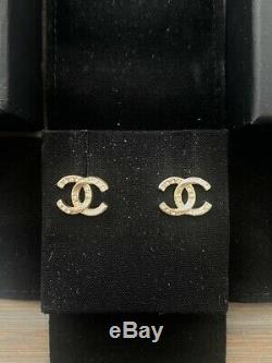 Small Authentic Chanel Gold CC Logo Crystal Earrings RARE