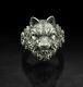 Solid Metal 14k White Gold Plated Men's 3d Wolf Face Ring 925 Sterling Silver