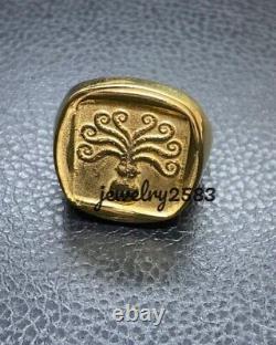 Solid Metal Men's Custom Octopus Charm Ring 14k Yellow Gold Plated Silver