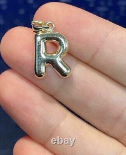 Solid Metal Men's Custom Puffy Letter R Pendant 14K Yellow Gold Plated Silver