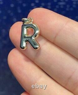 Solid Metal Men's Custom Puffy Letter R Pendant 14K Yellow Gold Plated Silver