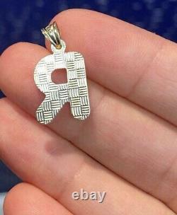 Solid Metal Men's Custom Puffy Letter R Pendant 14K Yellow Gold Plated Silver