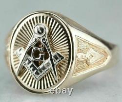 Solid Metal Men's Logo Ring 14k Two Tone Gold Plated 925 Sterling Silver