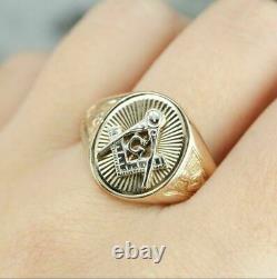 Solid Metal Men's Logo Ring 14k Two Tone Gold Plated 925 Sterling Silver