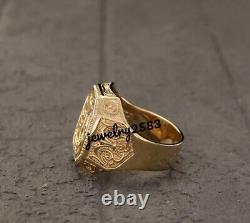 Solid Metal Mens Custom Floral Initial Letter Ring 14k Yellow Gold Plated Silver