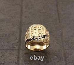 Solid Metal Mens Custom Floral Initial Letter Ring 14k Yellow Gold Plated Silver