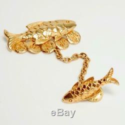 Sonia Rykiel Vintage Gold Metal Fish Brooch Pendant With Connector