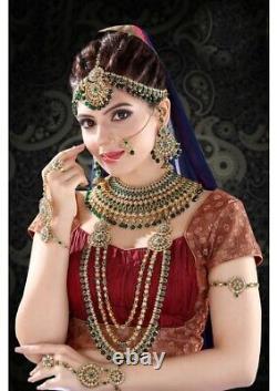 South Indian Polki Chain Necklace Set Gold Plated 7pcs Full Bridal Jewellery