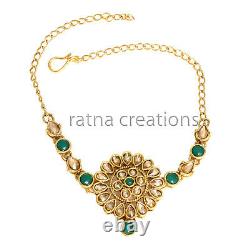 South Indian Polki Chain Necklace Set Gold Plated 7pcs Full Bridal Jewellery