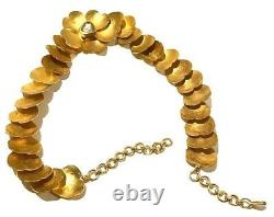 Striking Vintage Gold Plated Metal Heart Link Flower Figure Sculpture Necklace