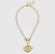 Susan Shaw Bee Coin Pendant Necklace On Pearls Nwt