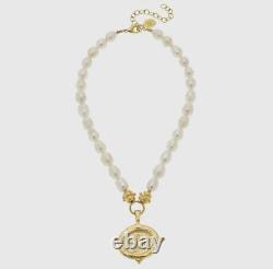 Susan Shaw Bee Coin Pendant Necklace on Pearls NWT