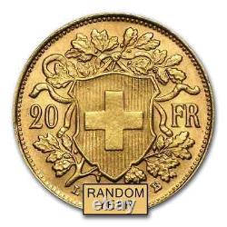 Swiss Gold 20 Francs Helvetia AU (Random Year)