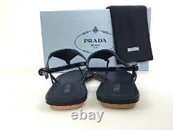 Sz. 36 PRADA Triangle Logo Plate Thong Sandal Blue Patent Leather Slide Shoes