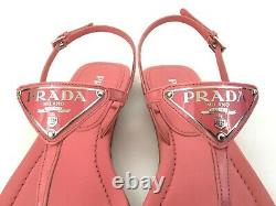 Sz. 39 PRADA Triangle Logo Plate Thong Sandal Pink Patent Leather Slide Shoes