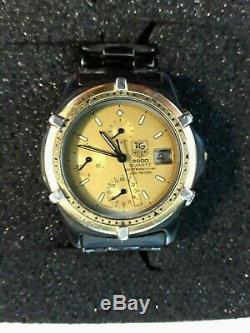 Tag Heuer 2000 Professional Watch Quartz Date Gold Plated, Black Metal Band