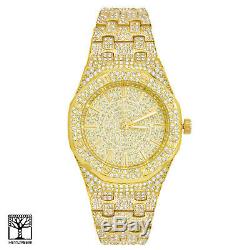 Techno Pave Bling Men's Fashion Gold Plated Iced CZ Metal Band Watches WM 8651 G