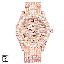 Techno Pave Men's Rose Gold Plated Icy CZ Metal Band Watches WM 8719 RG