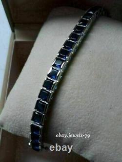 Tennis Bracelet 10CT Princess Cut Lab Created Sapphire 14K White Gold Plated