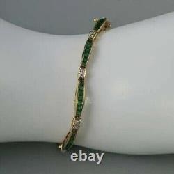 Tennis Bracelet 14k Gold Plated Baguette Lab Created Green Emerald Diamond