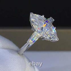 Three Stone Engagement Ring 3 Ct Marquise Cut Moissanite 14K White Gold Plated