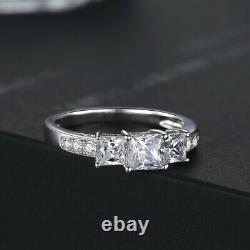Three-Stone Princess Cut Diamond 14k White Gold Plated Women Engagement Ring