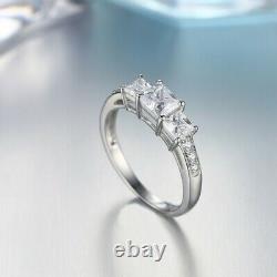 Three-Stone Princess Cut Diamond 14k White Gold Plated Women Engagement Ring
