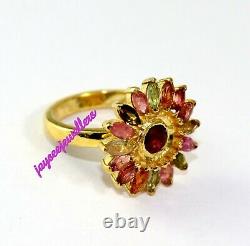 Tourmaline Gemstone Victorian Stylish Jewelry Gold Plated Sterling Silver Ring