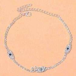 Unique 13Ct Round Simulated Sapphire Women's Anklet 14K White Gold Plated Silver