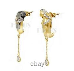 Unique Gold Plated Lady Black panther Earrings 925 Sterling Silver girl Women